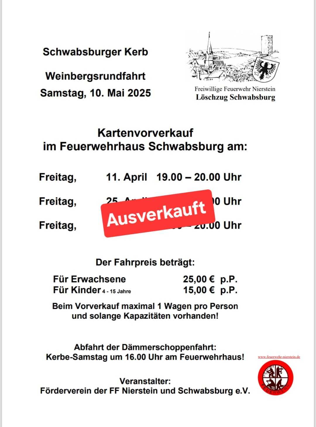 Die Weinbergsrundfahrt zur Schwabsburger Kerb am 10. Mai 2025 ist ausverkauft.